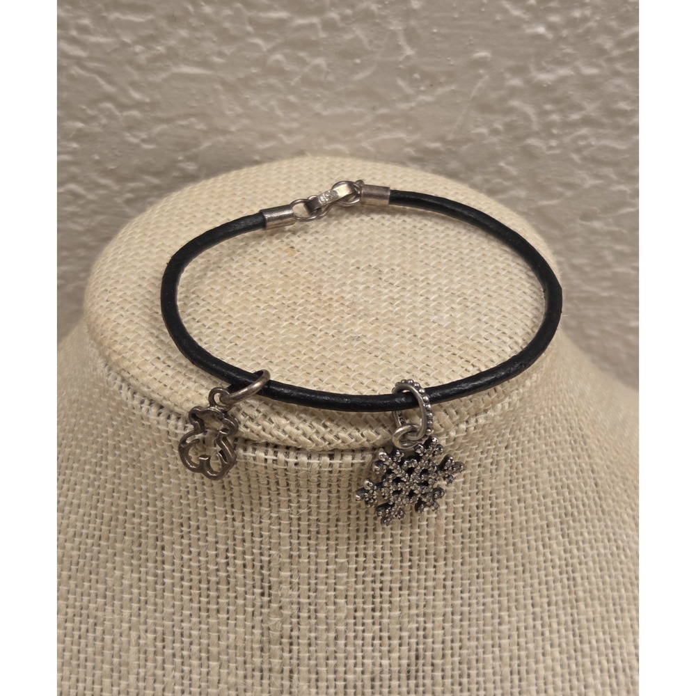 Unique Sterling Silver 950 &‎ Leather Charm Bracelet Pandora Charm & Bear